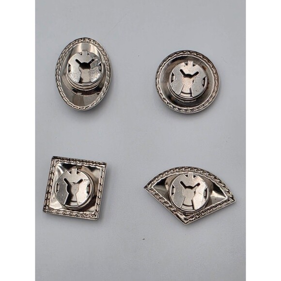 4 Vintage Western Theme Silvertone Green Swirl Button Covers - Picture 2 of 3